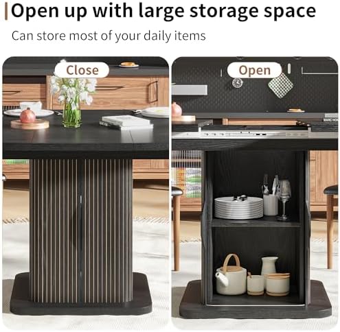 Extendable Black Round Dining Table for 4-6-8, 59 Inch Kitchen Dining Room Ta...