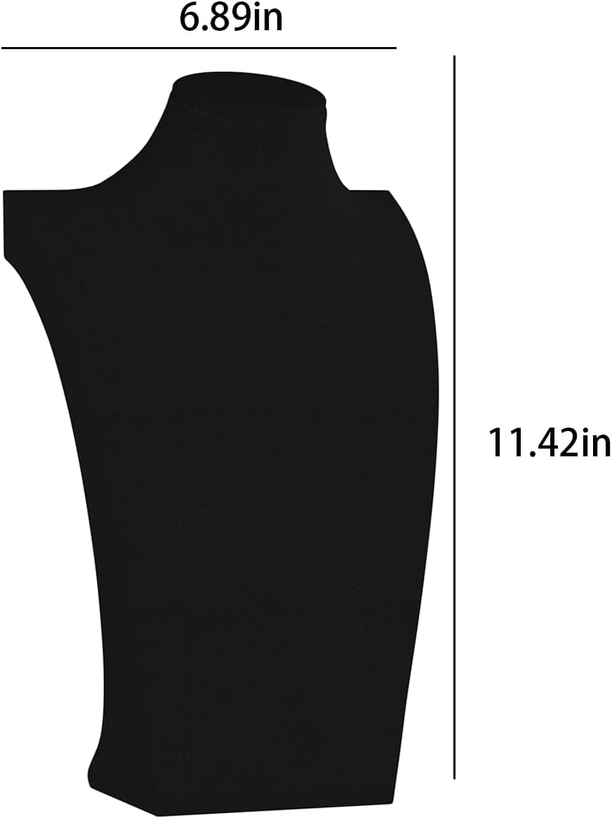 Necklace Bust Display Stand, Necklace Holder, Pendant Chain Necklace Organizer for Women (Black Velvet, L 2PCS)