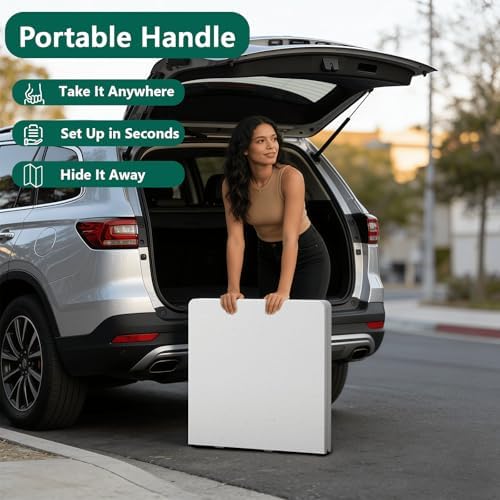 Folding Table 1 Pack, 4FT Folding Table with Adjustable Height, Heavy Duty Pl...