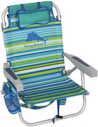 Tommy Bahama 5 Position Beach Chair, Zippered Insulated Cargo Pouch, Cup and Cell Phone Holders, Towel Bar, Pillow for Extra Comfort, Heavy-Duty Weight Capacity, 2-Pack (Aqua Stripes)