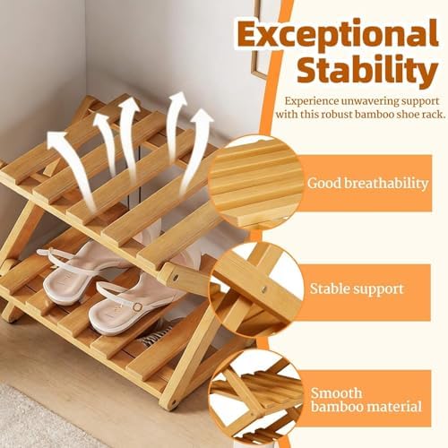 9 Tier Bamboo Shoe Rack, Heavy Duty Foldable Shelf Needing No Setup | Versati...