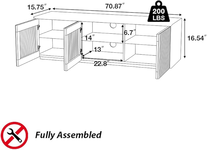 POVISON Mid Century Modern Wood Slatted TV Stand with LED Lights, Media Console for 70+ Inch TV, Entertainment Center with Storage Cabinet for Living Room, Fully-Assembled (Dark Wood, 70.87")