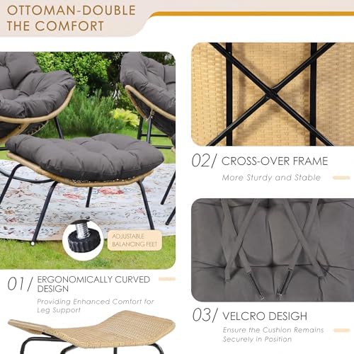 NICESOUL Outdoor Rocking Papasan Chair Set of 2 with Cushions, Comfy Oversize...