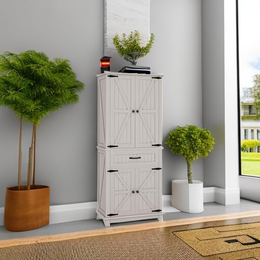DWVO 72" Tall Farmhouse Pantry Cabinet, Kitchen Storage Pantry with Barn...