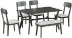 Mid-Century Modern 6-Piece Dining Set with Table, Chairs & Bench