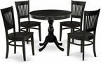 East West Furniture AMVA5-BLK-W 5 Piece Modern Dining Table Set Includes a Round Kitchen Table with Pedestal and 4 Kitchen Dining Chairs, 36x36 Inch, Black