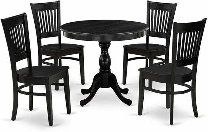 East West Furniture AMVA5-BLK-W 5 Piece Modern Dining Table Set Includes a Round Kitchen Table with Pedestal and 4 Kitchen Dining Chairs, 36x36 Inch, Black