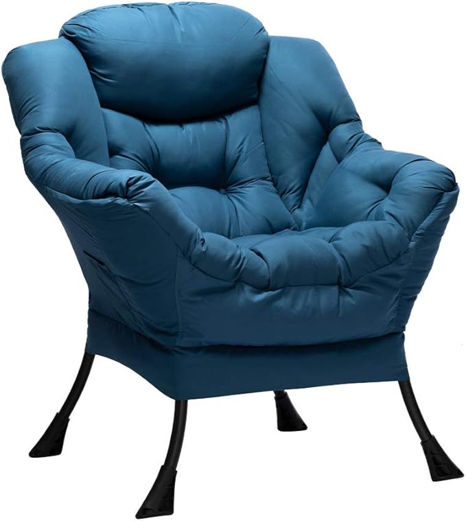 HollyHOME Modern Fabric Large Lazy Accent Chair, Oversized Comfy Reading Lounge Chair, Thick Padded Cozy With Armrest, Steel Frame Leisure Sofa for Living Room, Bedroom, Dorm, Navy Blue