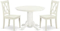 East West Furniture SHCL3-LWH-W 3 Piece Dining Table Set for Small Spaces Contains a Round Kitchen Table with Pedestal and 2 Dining Chairs, 42x42 Inch, Linen White