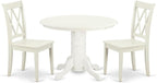 East West Furniture SHCL3-LWH-W 3 Piece Dining Table Set for Small Spaces Contains a Round Kitchen Table with Pedestal and 2 Dining Chairs, 42x42 Inch, Linen White