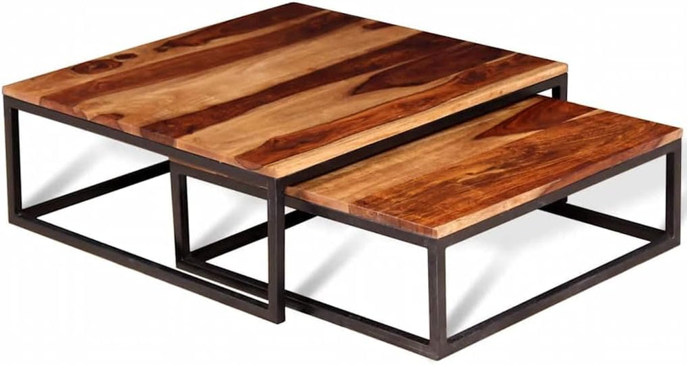 2 Piece Nesting Coffee Table Set Solid Acacia Wood | Retro Industrial Style, ...