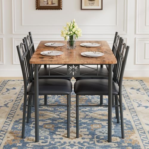 VECELO Dining Table Set for 4, 5-Piece Wood Kitchen Table with Upholstered Pa...