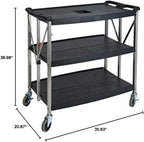 Winco Folding Utility Cart, 38-3/4”Wx20-3/4”Dx36”H, PP Shelves, SS Uprights, 4" Casters