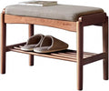 Solid Wood Shoe Bench, Shoe Rack Bench Assembled with Gray Cushion for Entryway, Hallway, Bedroom, Living Room, 11.8" x 23.6" x 16.5", Beech Wood, Walnut