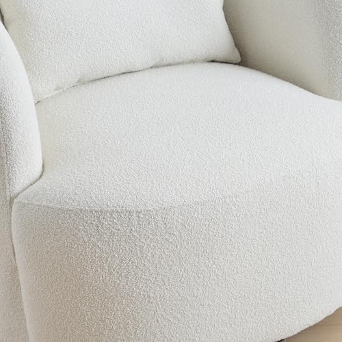 KINWELL 34" W Sherpa Swivel Barrel Chairs with Pillow Set of 2, Cream