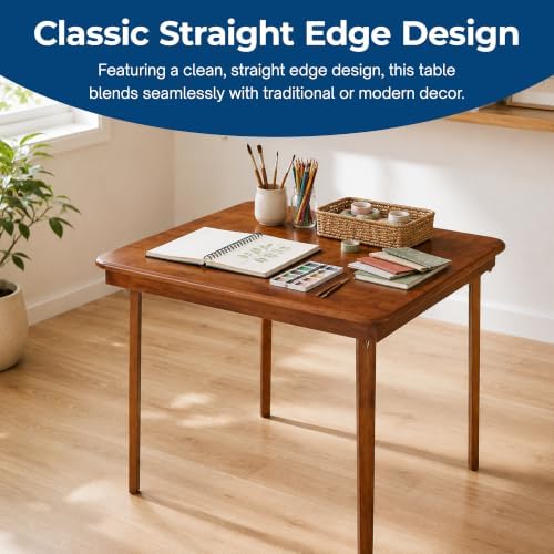 Stakmore Classic Straight Edge Square Wood Folding Table, 32x32, Cherry
