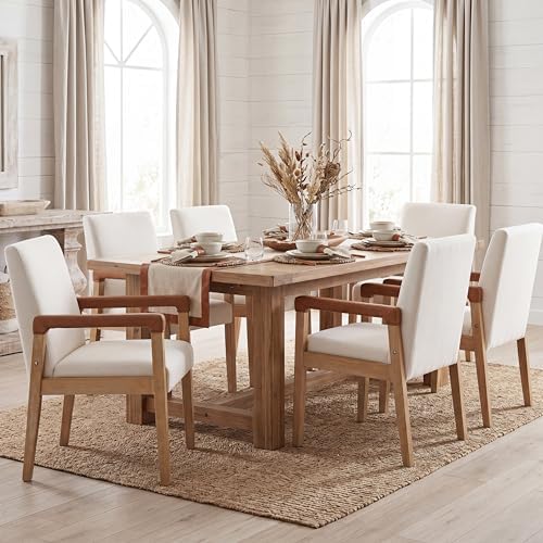 Mid Century Modern Dining Chairs Set of 6, Linen Fabric Upholstered Kitchen C...