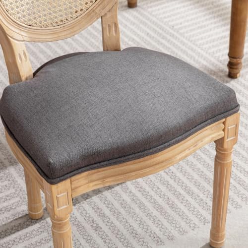 French Country Rattan Dining Chairs Set of 4,Round Back Kitchen Chair,Grey
