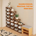 YYW Shoe Rack, Foldable Bamboo Shoes Shelf, Freestanding Shoe Storage Organiser for Entryway, Bedroom, Closet, Hallway, (Brown, 3 Layers, 25)