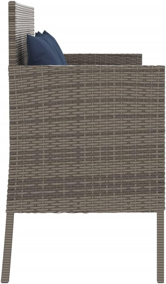 Gray Patio Bench with Storage, PE Rattan Outdoor Storage Bench with Cushions ...
