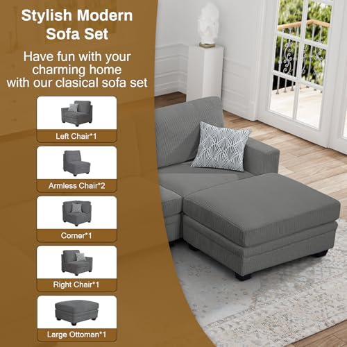 Legend Vansen Oversized Modular Sectional Sofa,U/L-Shaped Corduroy Couch with...