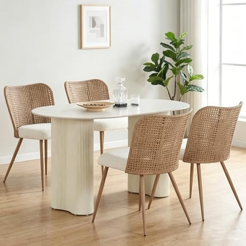 Rattan Dining Chairs Set of 4,Modern Upholstered Kitchen Room Chairs,Accent D...