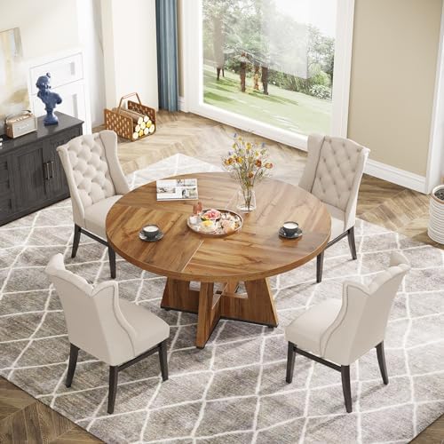 Tribesigns Farmhouse Dining Table, 47 Inch Round Dinner Table for 4, Rustic R...