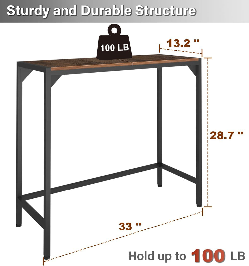 Industrial 33" Narrow Console Table, Sofa Table for Entryway, Couch Tabl...