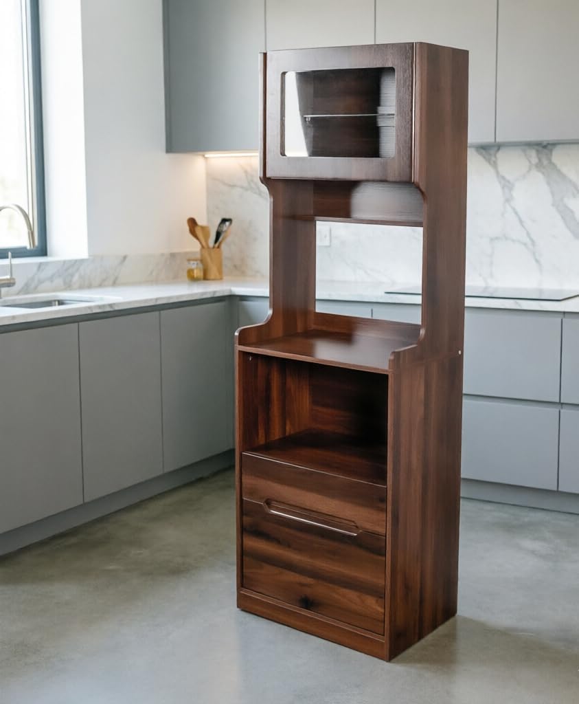 Farmhouse Kitchen Pantry Storage Cabinet with Microwave Stand - Freestanding ...