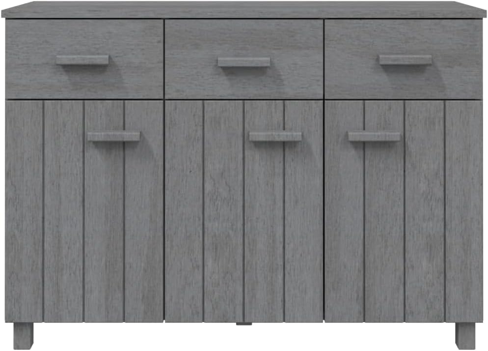 Sideboard Buffet Cabinet, Dark Grey Solid Pine Wood Credenza with 3 Drawers a...