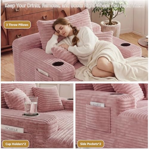 65" Oversized Chaise Lounge Chair Indoor, Chaise Lounge Chair with Cup H...