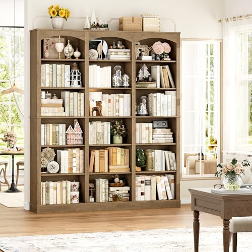 FACBOTALL 71" Triple Wide Bookshelf, 6 Tier Bookshelf, Large Arch Bookcase