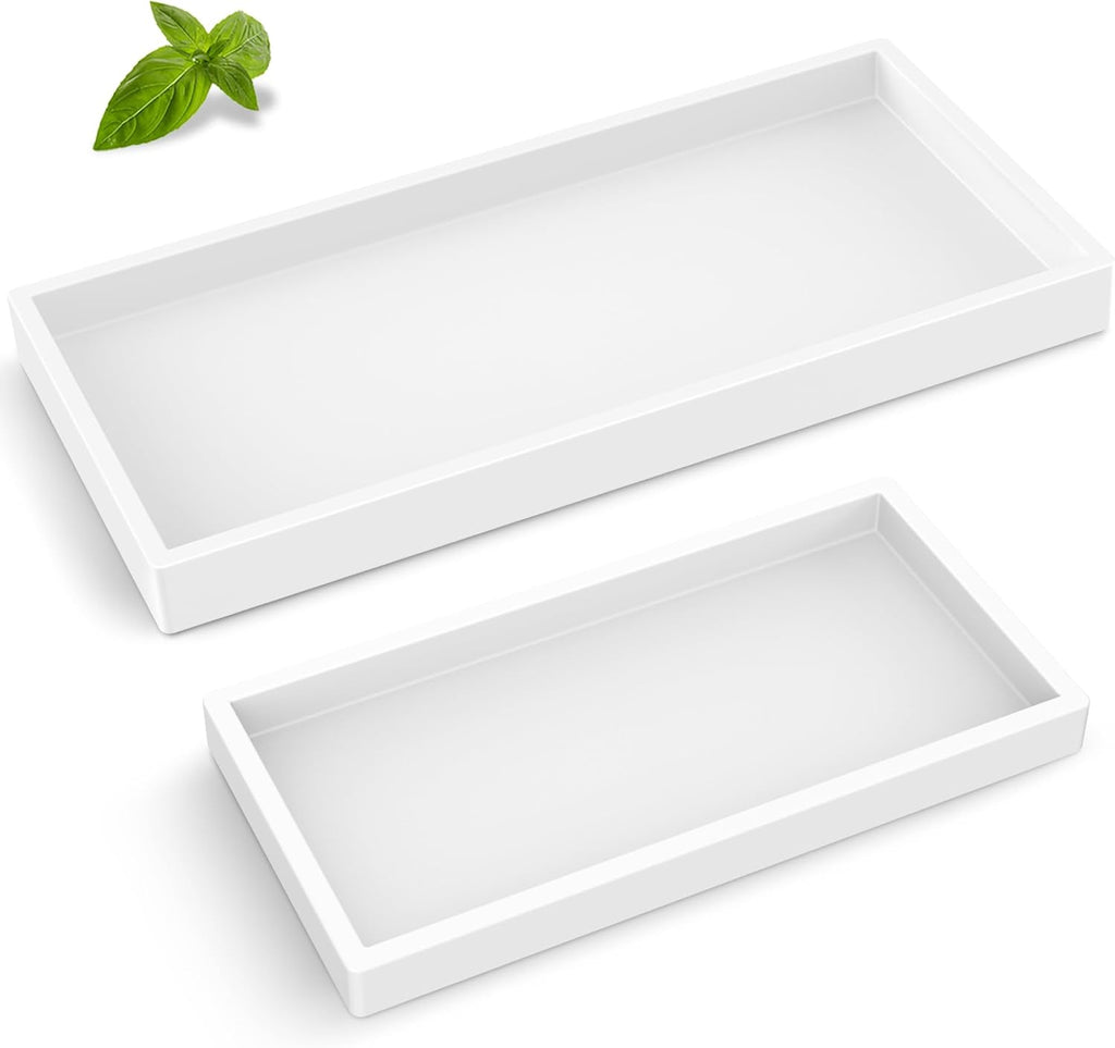 Bathroom Counter Tray,EG-SIPRO High-Grade Thickened Silicone Bathroom Vanity Tray,Shatterproof Durable Rectangle Bathroom Soap Dispenser Tray for Bathroom Countertop,White,Small+Large (EGTRAY)