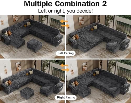 Vipbear 130" Modular Sectional Sleeper Sofa with Pull Out Bed, 9 Seat Co...