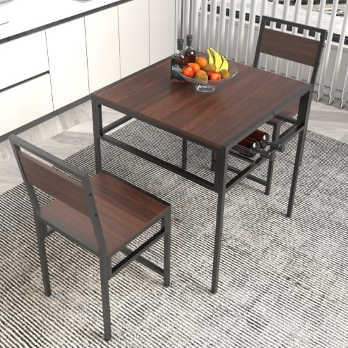 KEIKI 3-Piece Small Dinner Table Set for 2-4 Dinning with Storage, Walnut