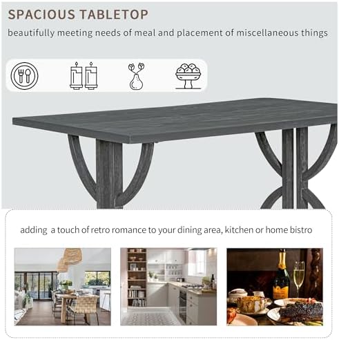 Merax 6-Piece Farmhouse Dining Table and Chair Set, 60'' Solid Wood R...