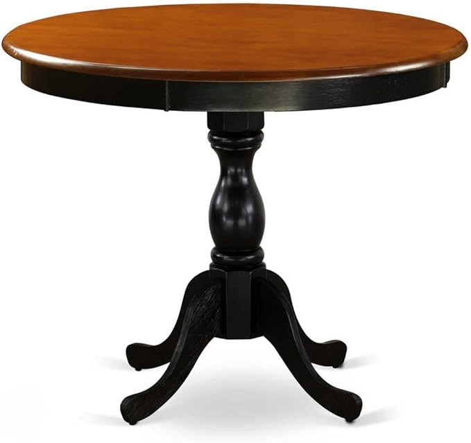 East West Furniture AMDA3-BCH-C 3 Piece Kitchen Table Set for Small Spaces Contains a Round Dining Room Table with Pedestal and 2 Linen Fabric Upholstered Chairs, 36x36 Inch, Black & Cherry