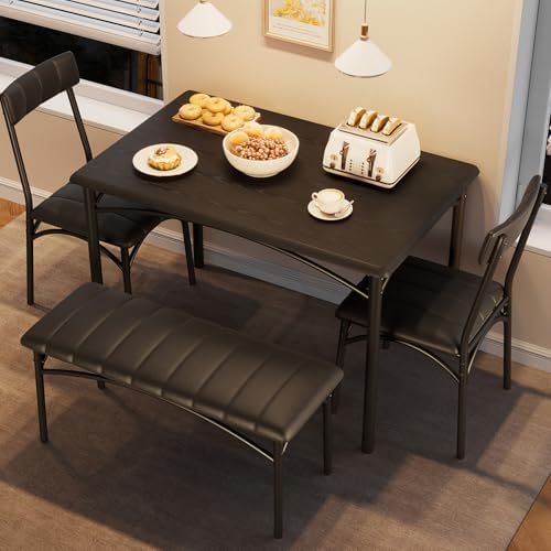 Garvee Dining Table Set for 4, Kitchen Table with Upholstered Bench and 2 Cha...