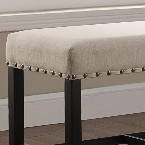 Roundhill Furniture Biony Fabric Counter Height Dining Bench with Nailhead Tr...