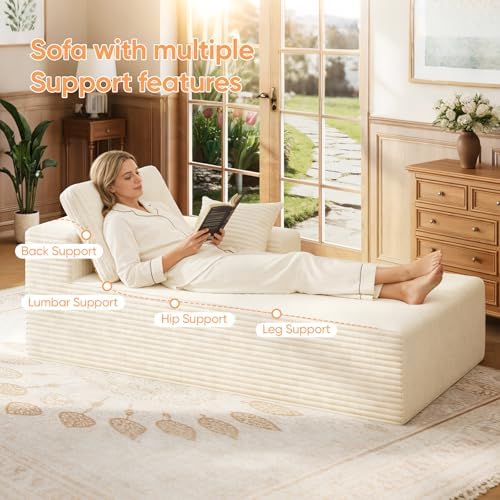 67" Sofa Bed, Chaise Lounge Chair, Plush Corduroy Upholstered Sofa Couch...