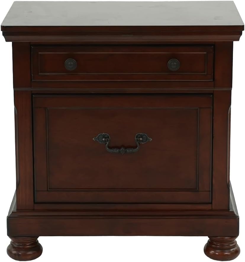 Rubber Wood 2 Drawers Nightstand in Antique Cherry Finish ﻿,for Small Spaces