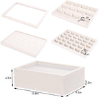 Coward Stackable Jewelry Trays Organizer Set with Clear Lid, Trays for Drawer, Earring Necklace Bracelet Ring Display Organizer (beige(ring+12girds+30girds+The glass lid))