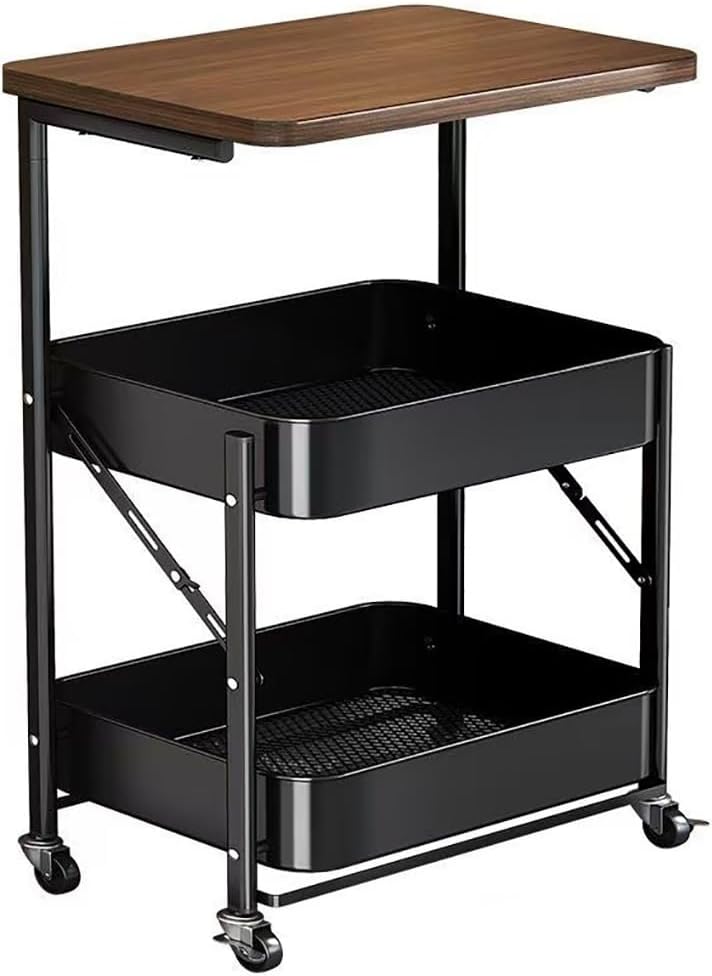 Foldable Narrow Modern Sofa Table with Open Storage Shelves, Movable Side Tab...