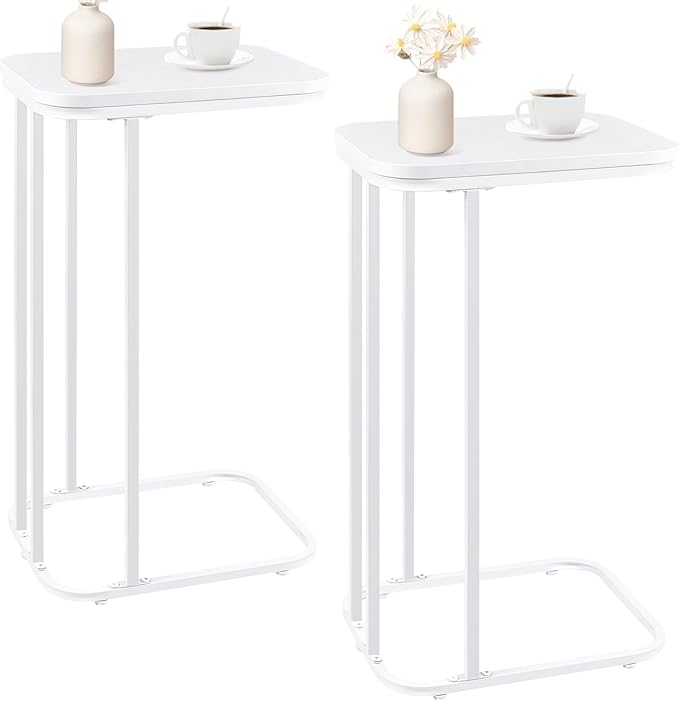 C Shaped End Table Set of 2, Small Side Table for Sofa and Bed, Couch Tables ...