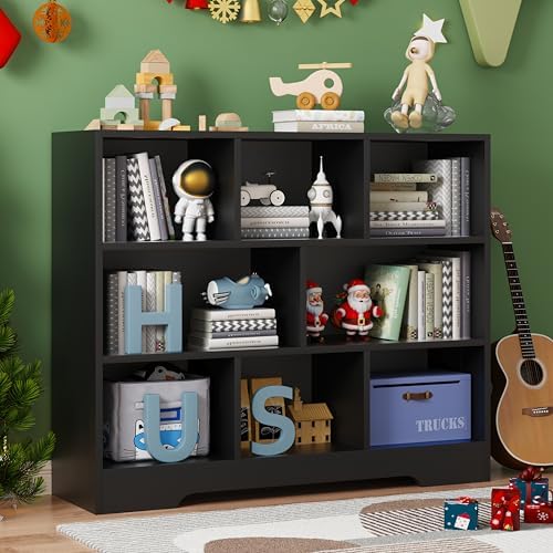 Book Shelf, 8 Cubes Storage Organizer, Open Shelf Bookcase Black Bookshelf