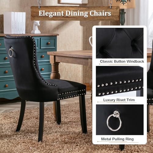 5 Piece Round Extendable Dining Table Set for 4, 43"-59" Black Wood...