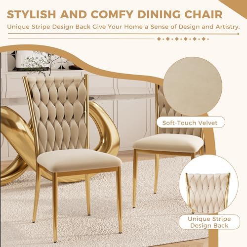 Beige Velvet Dining Chairs Set of 4, Modern Upholstered Kitchen Chairs