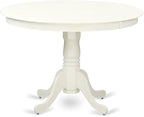 East West Furniture HLIP3-LWH-W 3 Piece Kitchen Table Set for Small Spaces Contains a Round Dining Room Table with Pedestal and 2 Solid Wood Seat Chairs, 42x42 Inch, Linen White