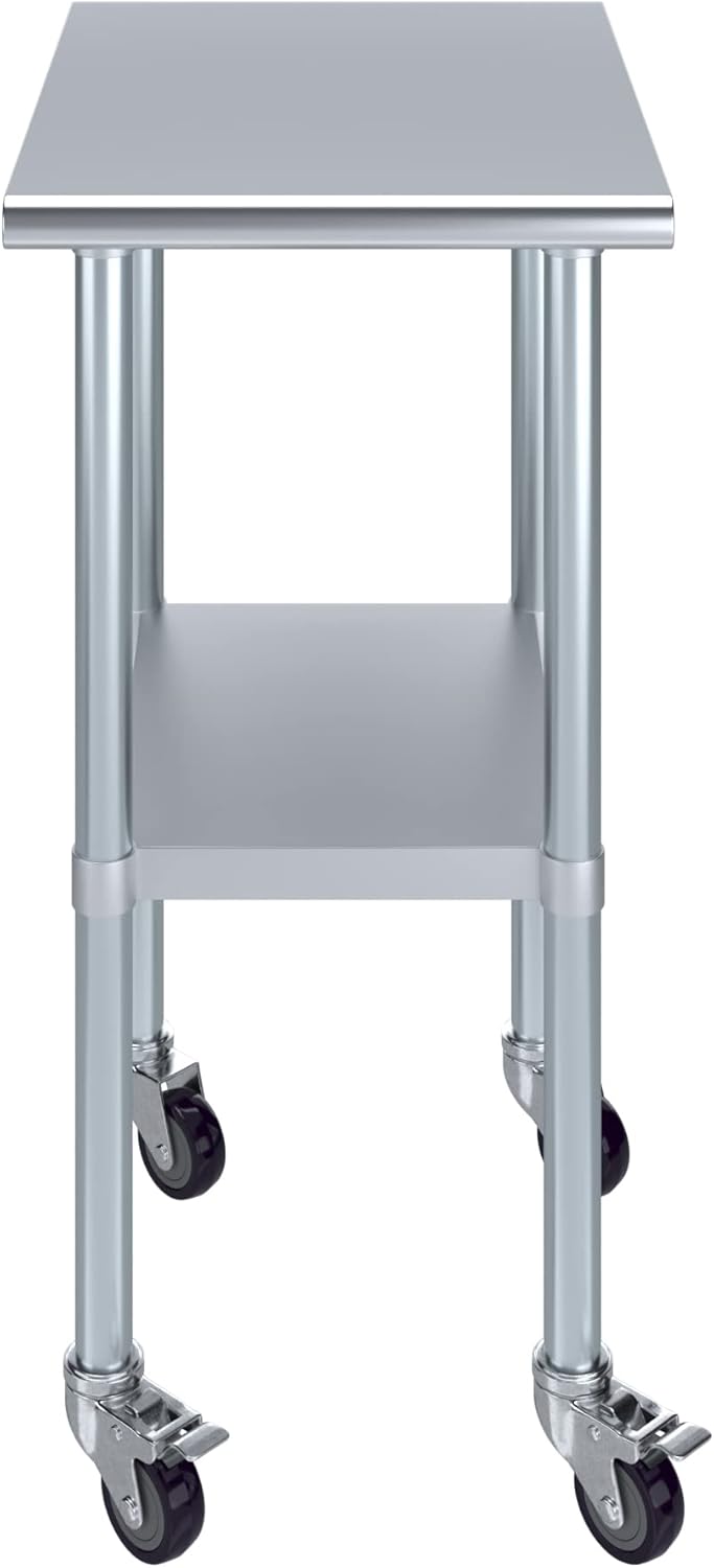 AmGood 18" Long x 24" Deep Stainless Steel Table with Casters