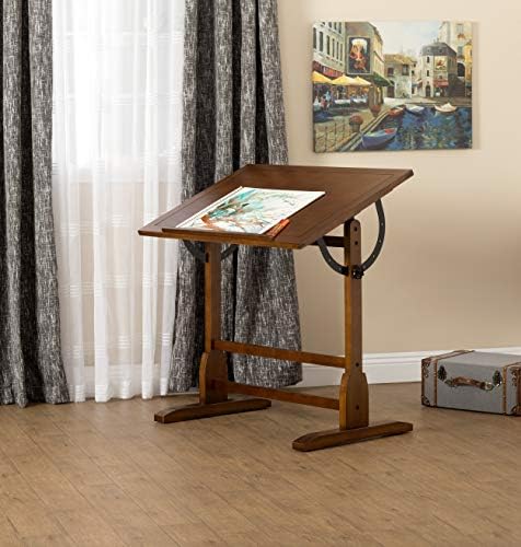 Studio Designs Vintage Rustic Oak Drafting Table, Top Adjustable Drafting Tab...